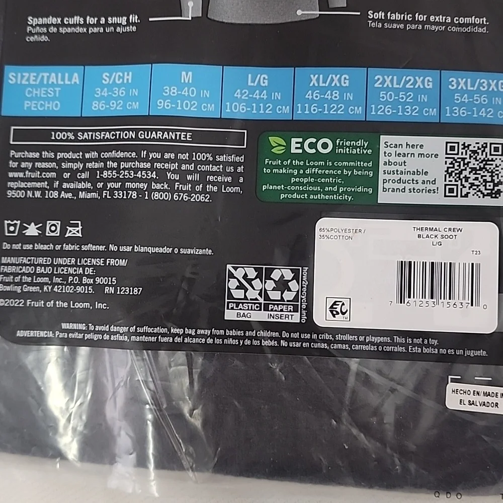 Fruit Of The Loom Men's Thermal Crew & Men's Thermal Pant Size: L - Picture 8 of 16